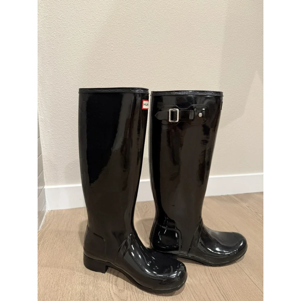 Hunter Refined Tall‎ Gloss Waterproof Rain Boot Black Size 8 Rubber Outdoor